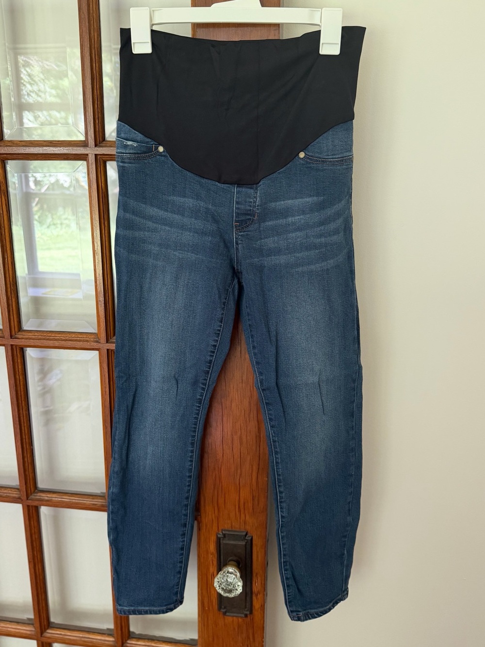 Liverpool Maternity Jeggings in Dark Blue with Black Waist Panel